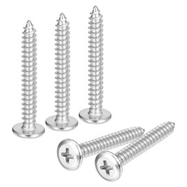 sourcing map M5x40mm Flat Head Phillips Drive Self Tapping Screws, 304 Stainless Steel Cross Drive Fastener Screws, Silver, Pack of 50