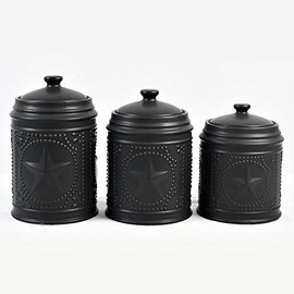 Set of 3 Black Unique Black Star Sealed Storage Canisters, 11"