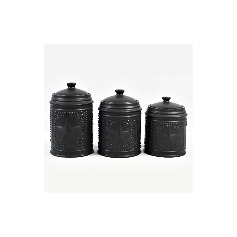 Set of 3 Black Unique Black Star Sealed Storage Canisters,
