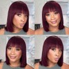 QTIKER Stylish Burgundy Bob Wig with Bang Layered Human Hair