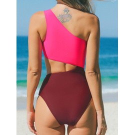 CUPSHE Women's One Piece Swimsuit One Shoulder Bathing Suit Cutout Color Block Swimwear M