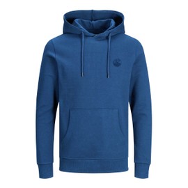 JACK & JONES Men's Jjebasic Logo Sweat Hood Noos Hooded Sweatshirt, Blue (Bright Cobalt/Logo: Navy Blazer)