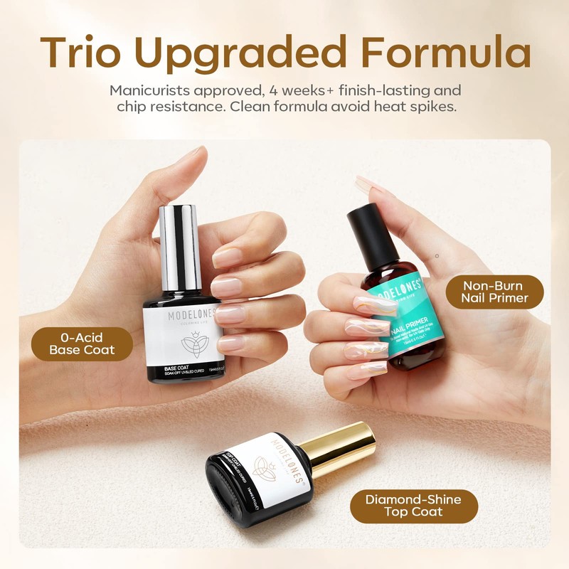 Modelones Top and Base Coat Nail Primer Set, 15 ml,