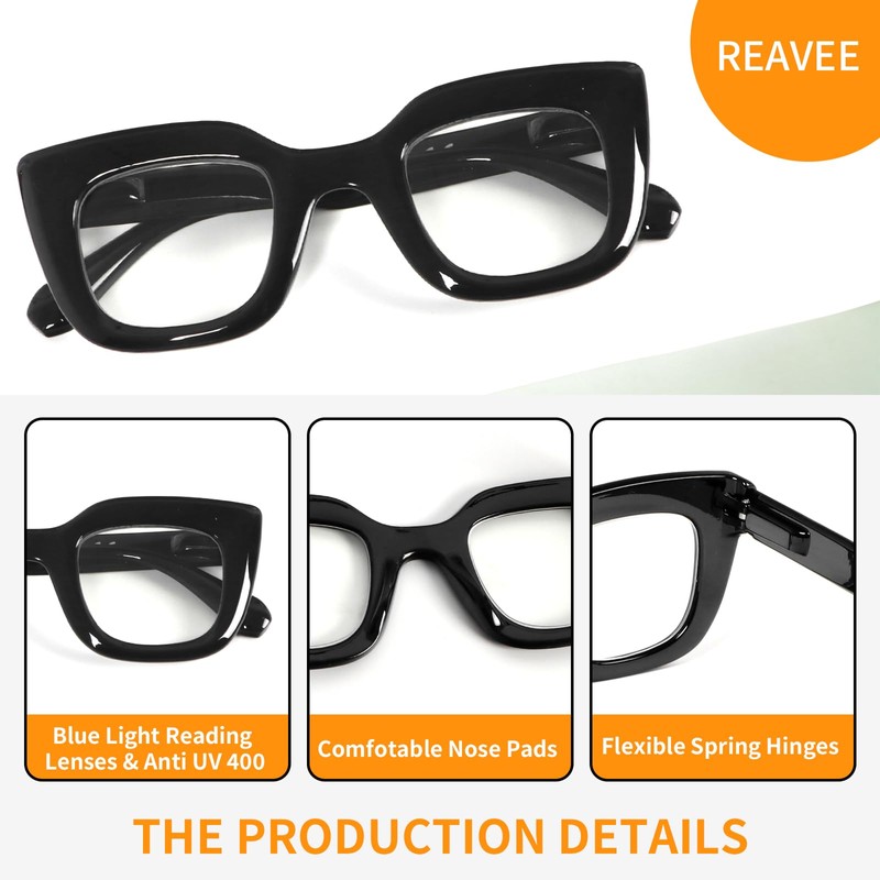 REAVEE 3 Pack Oprah Style Reading Glasses for Women Thick