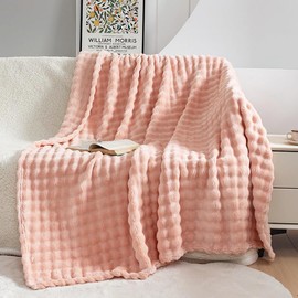 VANJOROY Fleece Blanket Large Throw for Sofa and Bed, 100% Soft Warm Cozy Fluffy Fur Bubble Throw for Chair Couch Home. (Pink, 127x152cm)