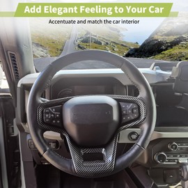 Wheel Steering Trim Panel Cover Trims Compatible with Ford Bronco 2021 2022 2023 2024 2025 2/4 Door, ABS Carbon Fiber Pattern Steering Wheel Panel Accent Cover (Not fit for Bronco Sport)