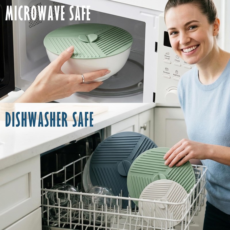 Microwave Splatter Cover, Silicone Lids for Bowls for Kitchen, 3Pcs