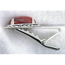 1 1/2 INCH 18x13 OVAL BRECIATED JASPER CABOCHON SILVER COLOR TIE CLIP BAR