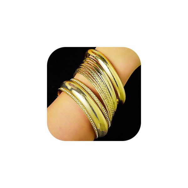 RINTOLER 9Pcs Gold Bangles Bracelets Set for Women - Multi