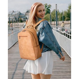 MASINTOR 15.6 inch Leather Laptop Backpack Purse for Women, Designer Travel and Work Bag with Laptop Compartment Retro Camel