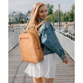 MASINTOR 15.6 inch Leather Laptop Backpack Purse for Women, Designer Travel and Work Bag with Laptop Compartment Retro Camel