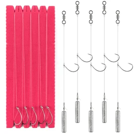 Dr.Fish 10 Pack Drop Shot Rig/Texas Rig with Rolling Barrel Swivel Hook Leader Bullet Sinker Snell Fluorocarbon Fishing Line Sinker Plastic Worm for Bass Fishing Wacky Freshwater