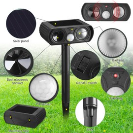Qualirey 3 Pack Solar Ultrasonic Animal Repeller Outdoor Waterproof Cat Defender with Motion Detection Ultrasonic Squirrel Rabbit Rat Dog Cat Repeller with LED Flash Lights for Garden Yard Farm
