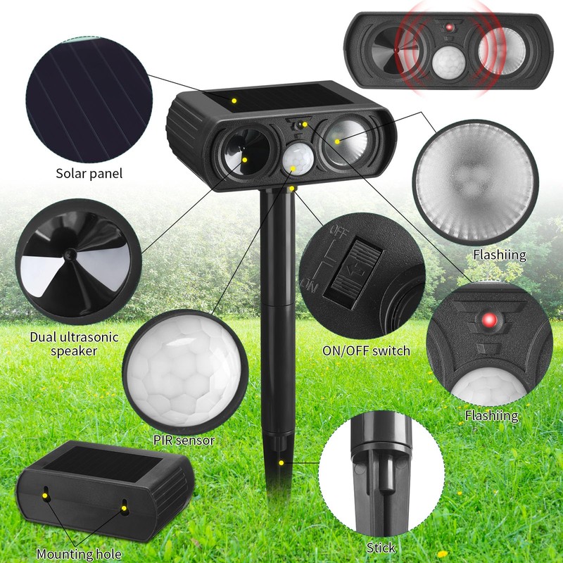 Qualirey 3 Pack Solar Ultrasonic Animal Repeller Outdoor Waterproof Cat