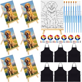Motipuns 6 Set Pre Drawn Canvas Painting Set Sip and Paint Kit Pre Canvas for Adults Family Sip and Paint Party Favor DIY Virtual Party Gifts(Golden Retriever)
