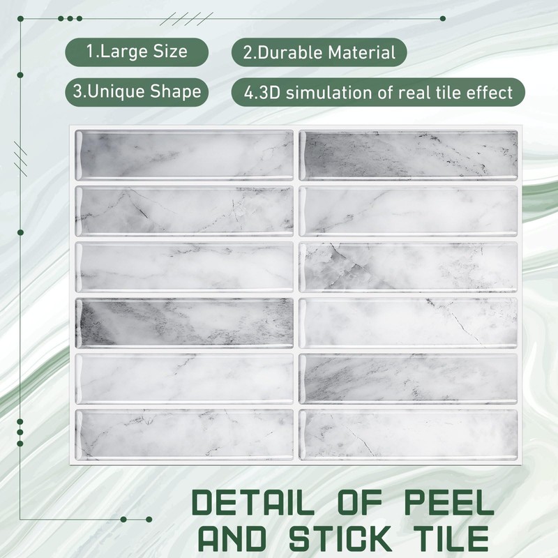 Drydiet 10 Sheets Tile Peel and Stick Backsplash 11.43 x