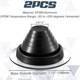 Yaocom 2 Pcs #3 Pipe Flashing Boot for Pipe OD 1/4" to 5" EPDM Flexible Roof Jack Pipe Boot Metal Roofing Boots, 7-3/4 Inch in Base Diameter