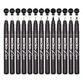 dainayw Micro-Pen Fineliner Ink Pens, 13 Pack Black Micro Fine Point Drawing Pen Waterproof Archival Ink Multiliner Pens for Artist Illustration, Sketching, Technical Drawing, Anime, Manga