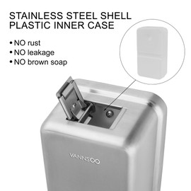 VANNSOO Wall Mounted Soap Dispenser Bathroom, 1100ml 37oz Commercial Stainless Steel Liquid Soap Dispenser Wall Mount (Vertical Brushed)