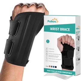 Puikos Wrist Support with Metal Wrist Splint for Carpal Tunnel Syndrome Sprains Tendonitis, Adjustable Wrist Brace Day Night for Men Women (L, Right)