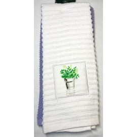 LAURA ASHLEY KITCHEN TOWELS (2) PURPLE LAVENDER BASIL 16 X 25 NIP