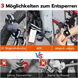 Eseesmart Fingerprint Chain Lock Bicycle Lock Fingerprint with Fingerprint Phone App 100 cm Length Waterproof Keyless Bicycle Locks