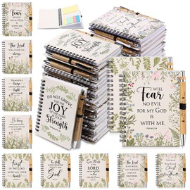 Engrowtic 60 Sets Christian Gifts Bulk Flower Prayer Scripture Journal for Women Spiral Bible Study Notebook with Sticky Notes Bamboo Ballpoint Pen Religious Gift for Sunday School Church Visitor