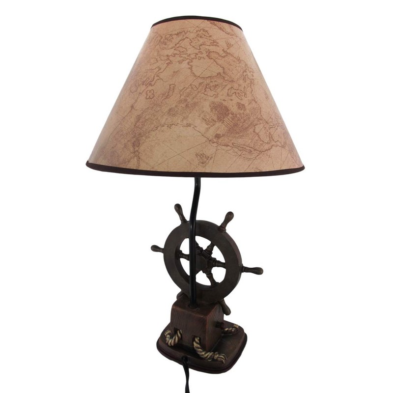DWK Captain's Destiny: Nautical Ship's Wheel Resin Table Lamp with