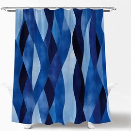 HUSPWP Navy Blue Black Geometric Shower Curtain Abstract Striped Modern Lines Minimalist Simple Aesthetic Ink Mid Century Unique Cool Fabric Bathroom Curtain Set with Hook