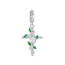 GOINEVA Vine Cross Charm 925 Sterling Silver Charm Fits Women's Charm Bracelet & Necklace Valentine's Day Mother's Day Jewelry Gifts for Women