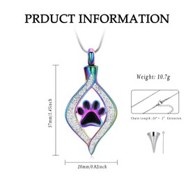 VCCWYQK Urn Necklace for Ashes The Eye of My Heart Urn Keepsake with Dog/Cat Paw Memorial Urn Jewellery Stainless Steel Memorial Gift for Human Pet, Stainless Steel, No Gemstone