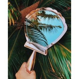 Lurella Cosmetics Shell Shock Handheld Mirror. Portable and Compact Mirror with Handle and Shell Design. HD Mirror, Made with Lightweight ABS Material.(Gold)
