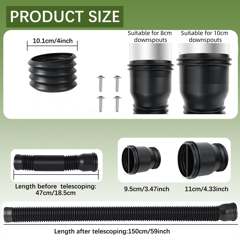 AROMUJOY 1 Piece Drain Flexible Downpipe Extension, Round Extendable Rain