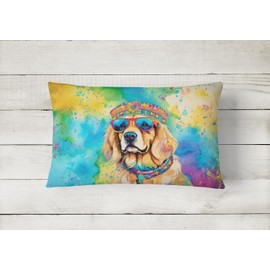 Caroline's Treasures DAC2513PW1216 Golden Retriever Hippie Dawg Fabric Decorative Pillow Machine Washable, Indoor Outdoor Decorative Pillow for Couch, Bed or Patio, 12HX16W