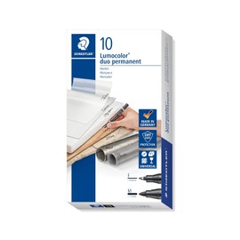 Staedtler Duo Rotulador permanente punta redonda fina 0,6 mm y mediano 1,5 mm, negro Ref 3849 [Pack 10]