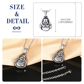 INFINIONLY Fashion Men Stainless Steel Necklace Pendant: Creative Maitreya Buddha Pendant with 55cm Chain - Religious Believer Accessories for Youth Teenagers - Amulet Necklace