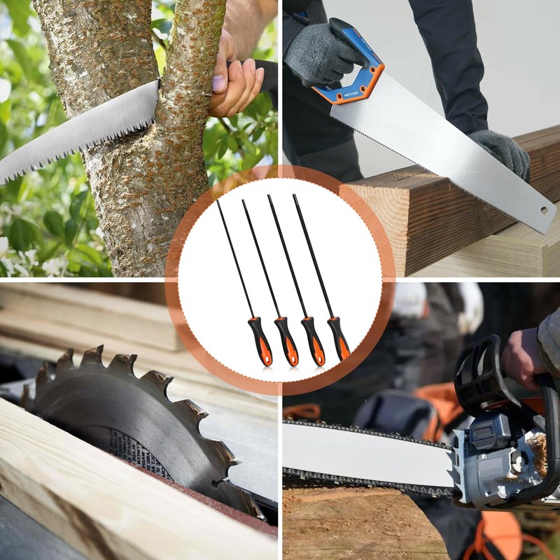 4 Pcs Chainsaw Sharpener, Chainsaw Files with Non-Slip Handle, 4