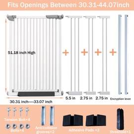 ZHUOKECE 51inch Extra Tall Cat Pet Gate Baby Gate, 30.31"-44.07" Auto Close Pet Gate, Safety Pet Gates Child Gate for Stairs, Doorway, House (51inch)