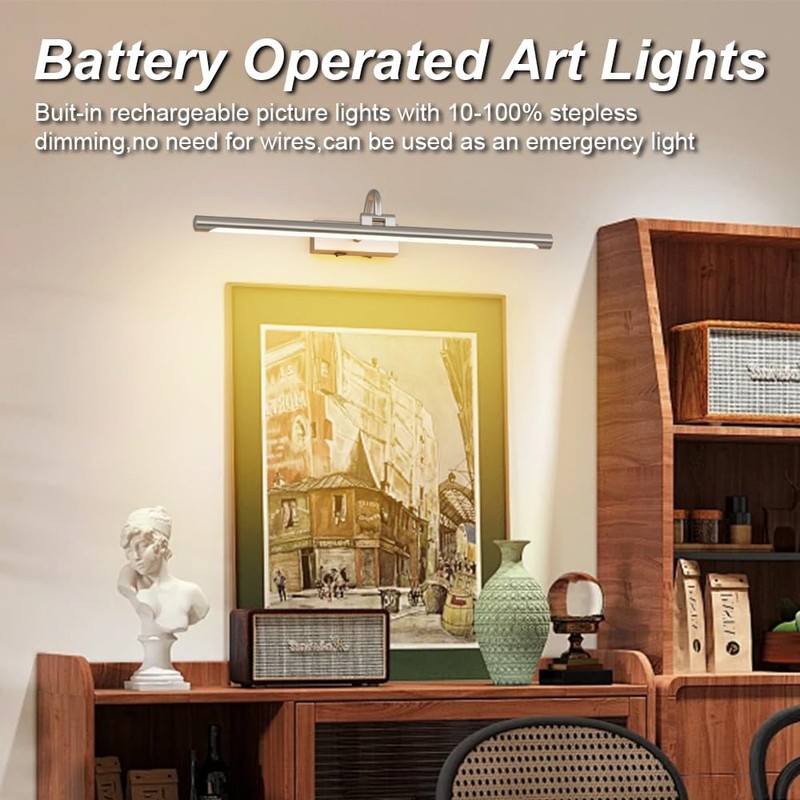 Aipsun 23.6" Brushed Nickel Picture Lights for Wall Rechargeable,12000mAh LED