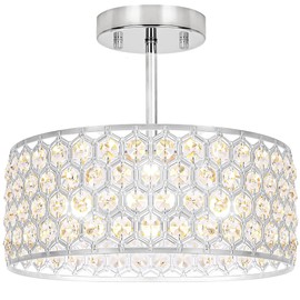 Lxybcce Chrome Crystal Ceiling Light Fixture - Modern Semi Flush Mount Ceiling Light for Hallway, Kitchen Lighting Fixtures Ceiling, Dazzling Prism Chandelier for Foyer Closet Bedroom, 3 Light, 12 in