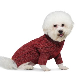 KYEESE Dog Sweater Soft Turtleneck Dog Sweater for Small Medium Dog Classic Cable Knit Medium Dog Sweater with Long Sleeve Comfy Dog Coats Stretchy Dog Clothes for Cold Weather, Red, X-Large