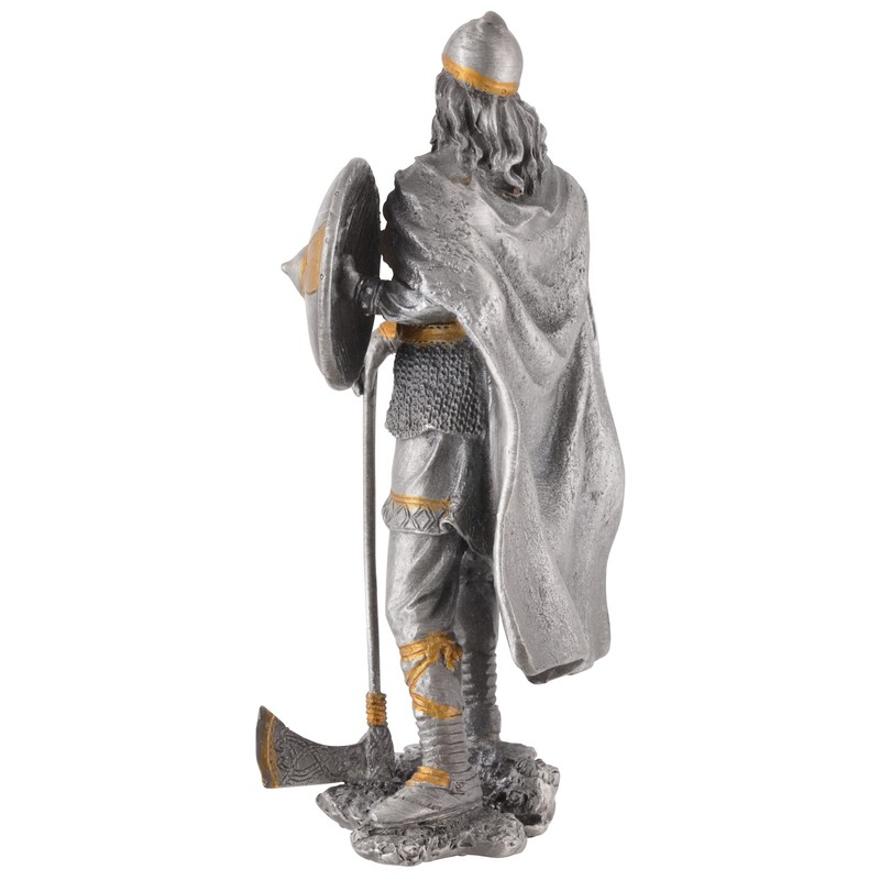 Viking with Axe and Shield, Pewter, Hand Painted in Silver