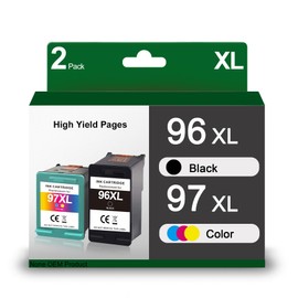 96 97 Black/Color Ink Cartridge Remanufactured for HP 96/97 96xl 97xl Black Color Combo Pack Work with Deskjet 6940 5940 6840 Photosmart 2610 2710 Officejet 7210 7310 Printer (1 Black 1 Tri-Color)