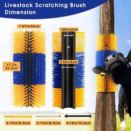 DROSOKING Livestock Scratching Brush, Livestock Scratch Brushes with 8 Mounting Screws & Fence Protection, Scratching Bar for Horses, Cows, Goats, Sheep, Pigs (2 Pack)