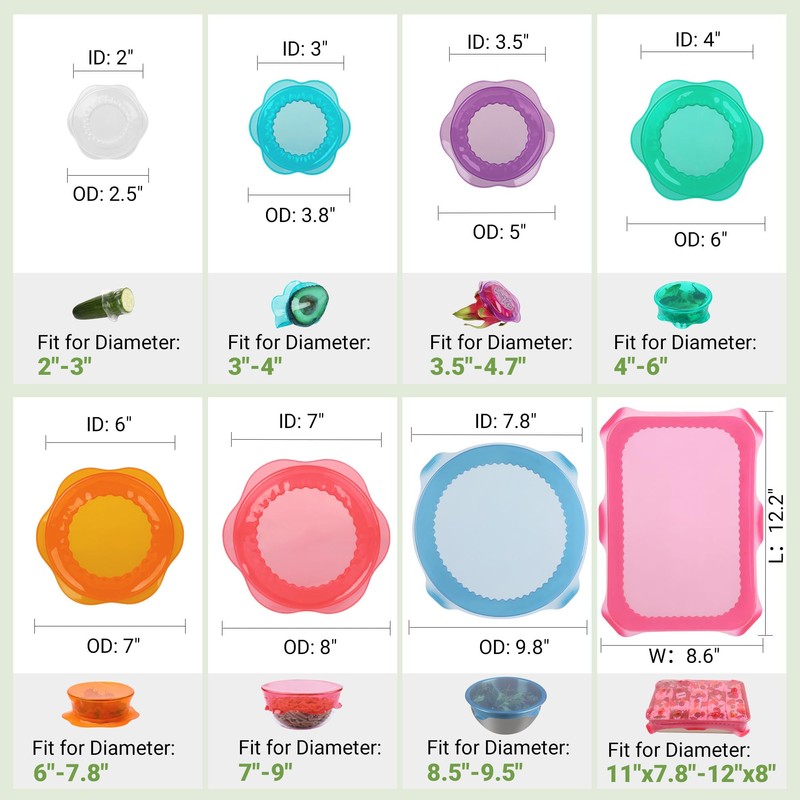 Silicone Stretch Lids for Food Storage in Fridge, Reusable Elastic