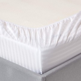 HOMESCAPES White Deep Fitted Sheet (12”) Single 330 TC 500 Thread Count Equivalent Satin Stripe Pure Egyptian Cotton Bed Sheet with Fully Elasticated Skirt