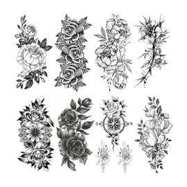 Hopzab 8 Pcs Flower Tattoo Stickers Waterproof Temporary Tattoos