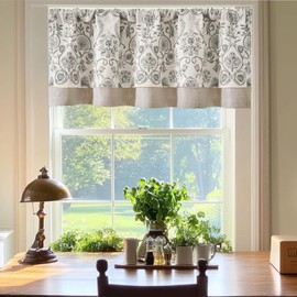 Jinchan - Cortina de cocina con cenefa de lino para ventanas, doble capa, 18 pulgadas, para sala de estar, recámara, baño, tratamiento de ventana, opaca, estilo clásico, rústico, para cabaña, bolsillo