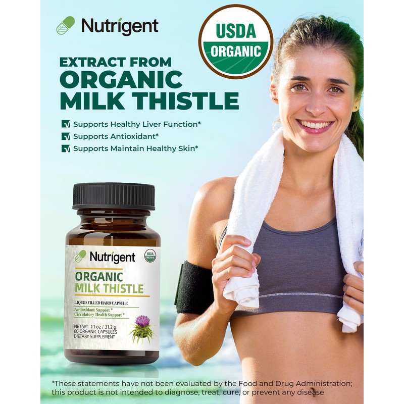 Nutrigent USDA Organic Milk Thistle Supplement, Silymarin Supplement 280 mg,