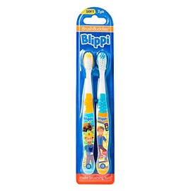 Brush Buddies - Cepillo de dientes Blippi (2 unidades, Suave, Manual, 2 unidades, Yellow, Blue)